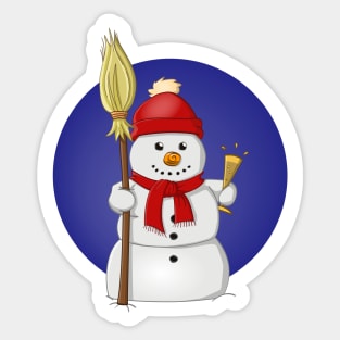 funny snowman with red bonnet and champagne glass Sticker